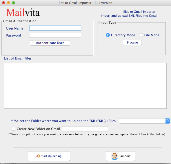 MailVita EML to Gmail Importer for Mac screenshot