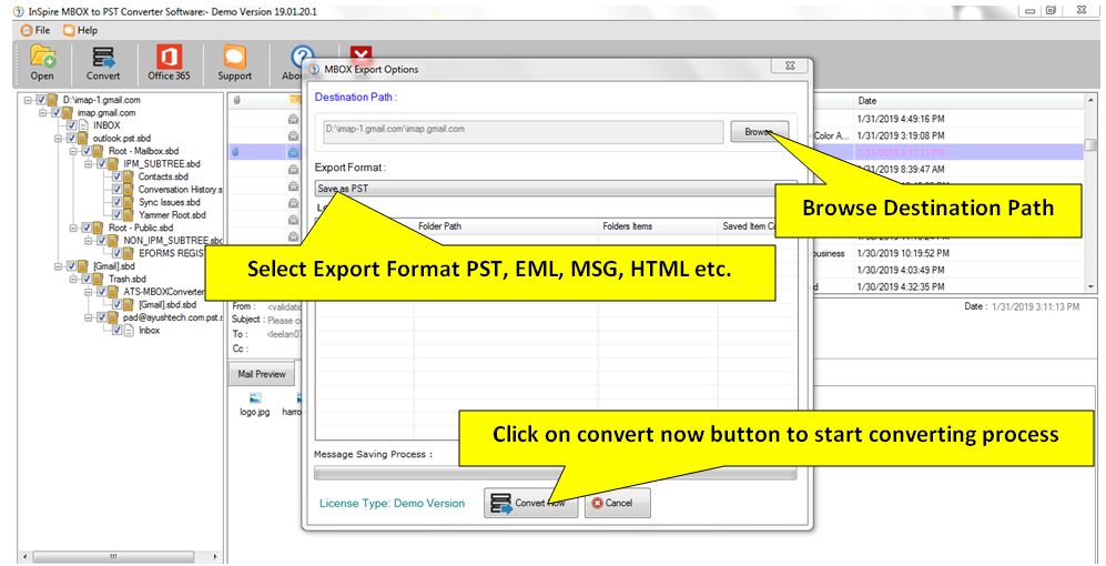 Inspire MBOX to PST Converter screenshot