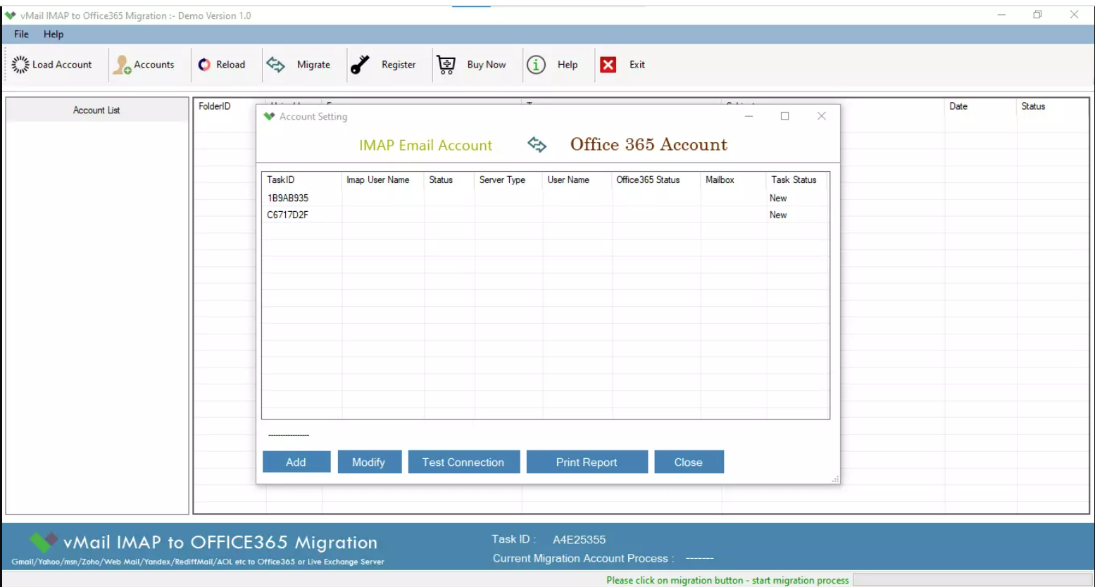 vMail IMAP to Office 365 Migration Tool screenshot