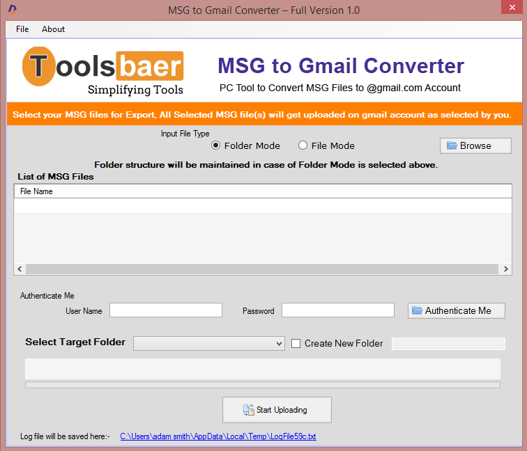 ToolsBaer MSG to Gmail Conversion screenshot