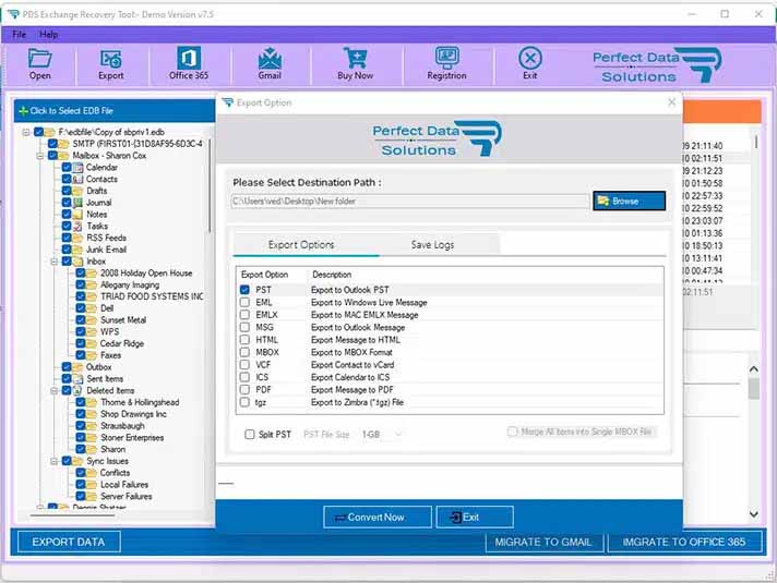 PDS Exchange Recovery Tool screenshot