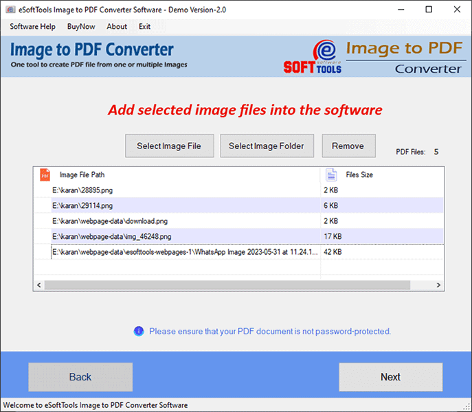 eSoftTools Image to PDF Converter screenshot