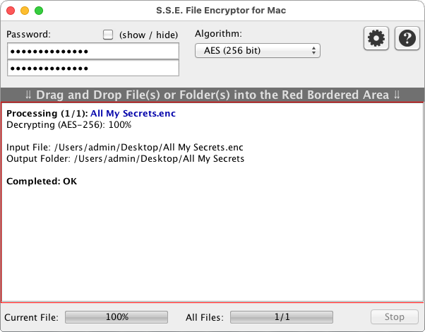 S.S.E. File Encryptor for Mac screenshot