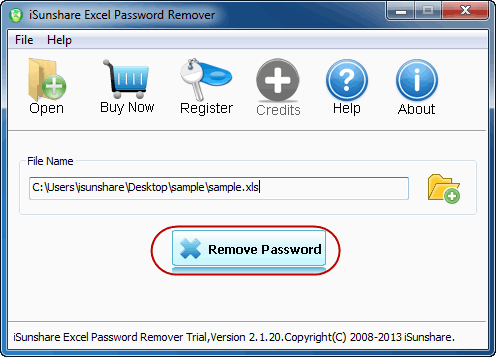 iSunshare Excel Password Remover screenshot