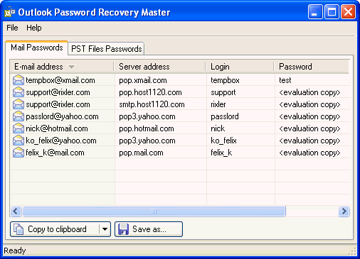 Outlook Password Recovery Master screenshot