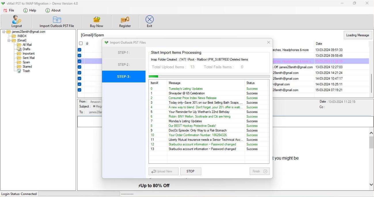 vMail PST to IMAP Migration screenshot