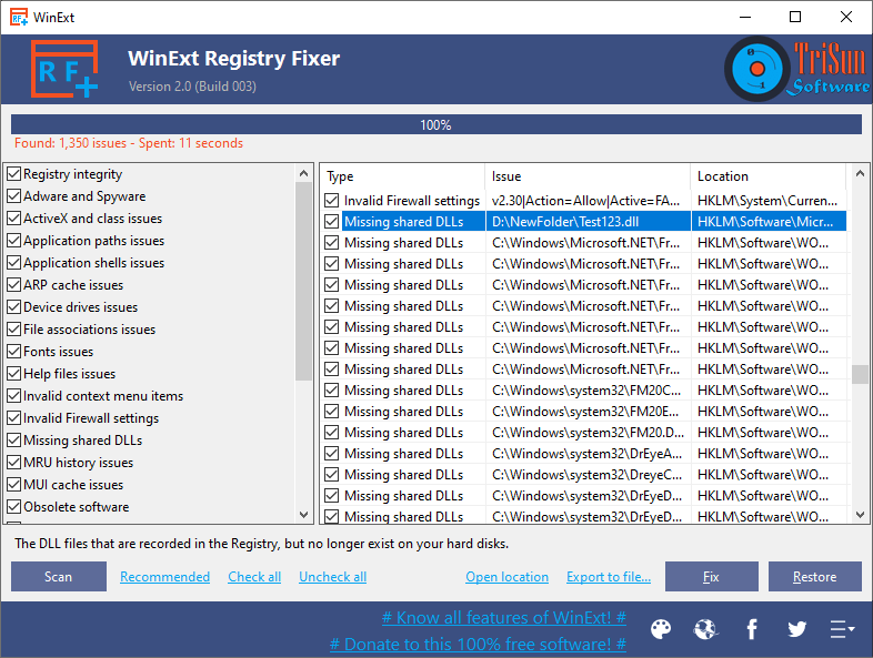 WinExt Registry Fixer screenshot