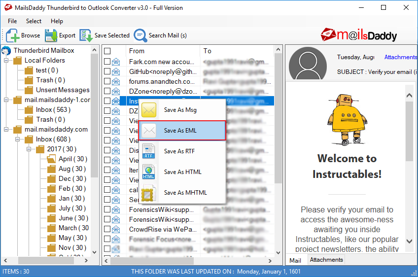 MailsDaddy Thunderbird to Outlook screenshot