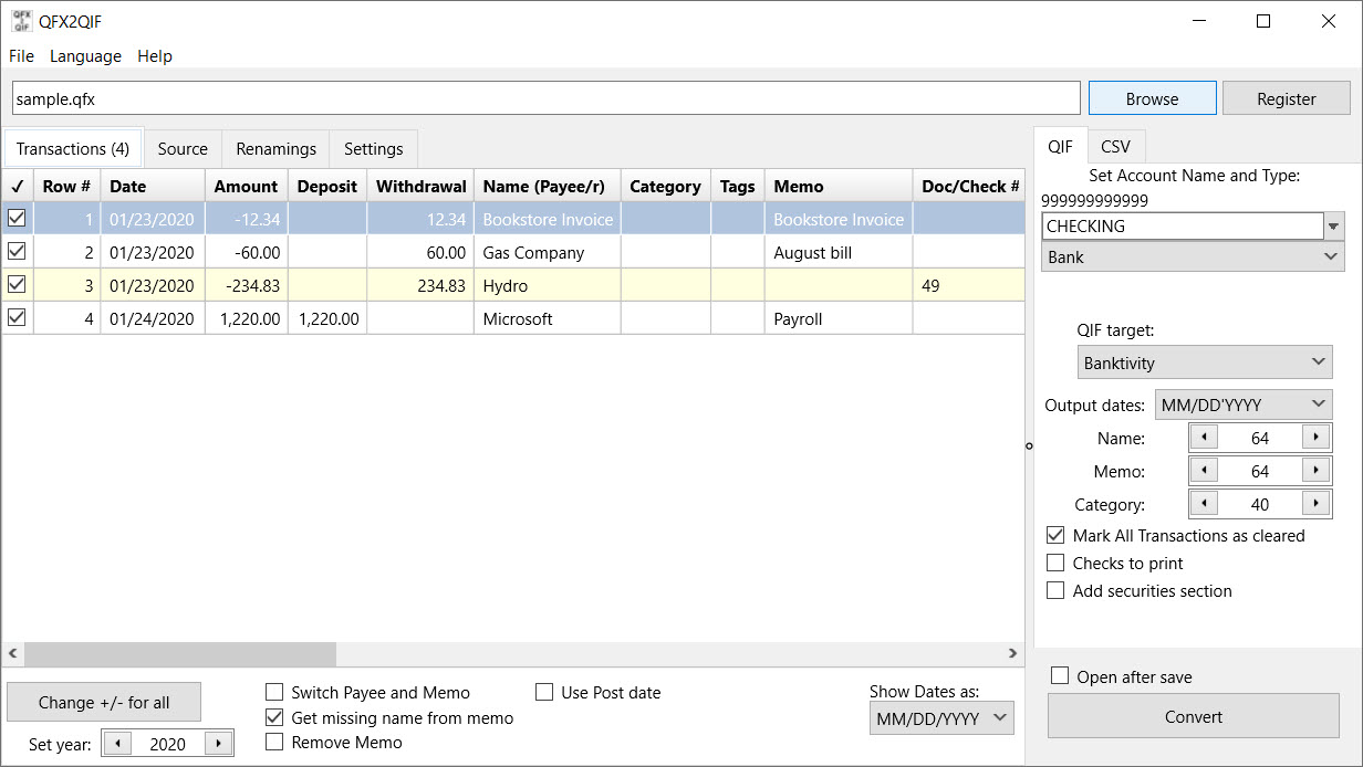QFX2QIF screenshot