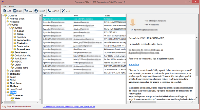Datavare OLM to PST Converter screenshot