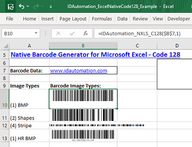 Code-128 Native Excel Barcode Generator screenshot