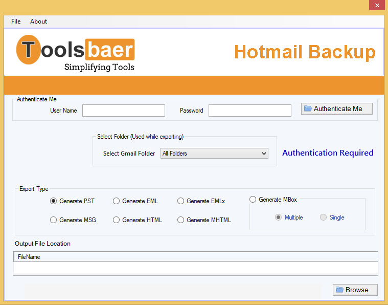 ToolsBaer Hotmail Backup Tool screenshot