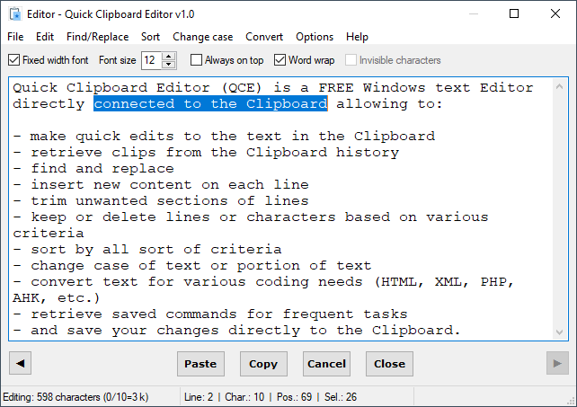 Quick Clipboard Editor screenshot