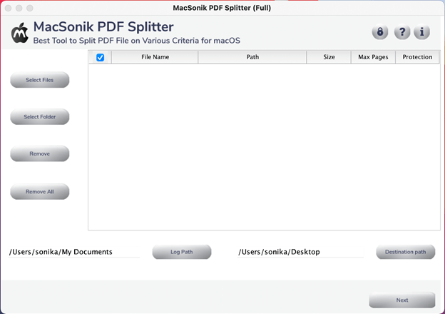 MacSonik PDF Splitter Tool screenshot