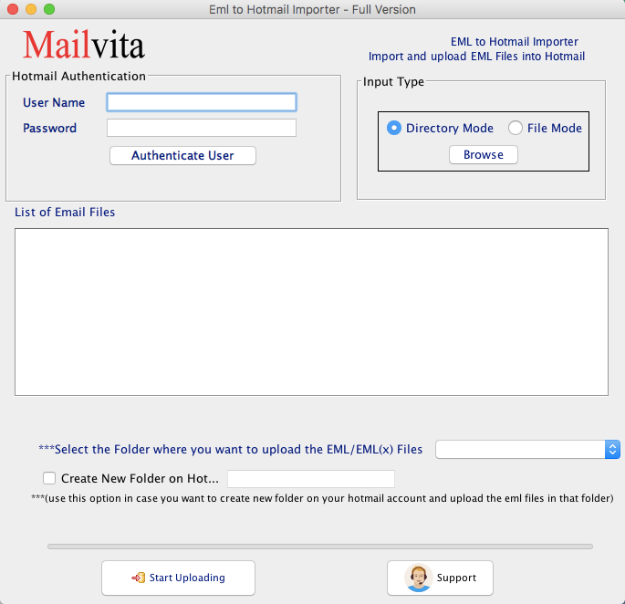 MailVita EML to Hotmail Importer for Mac screenshot