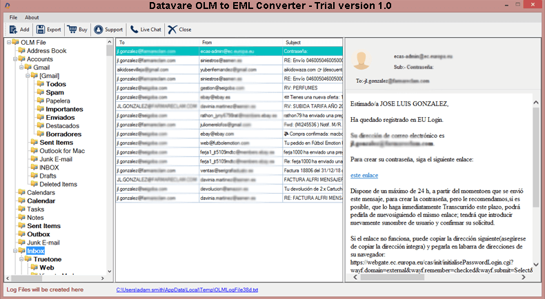 Datavare OLM to EML Converter screenshot
