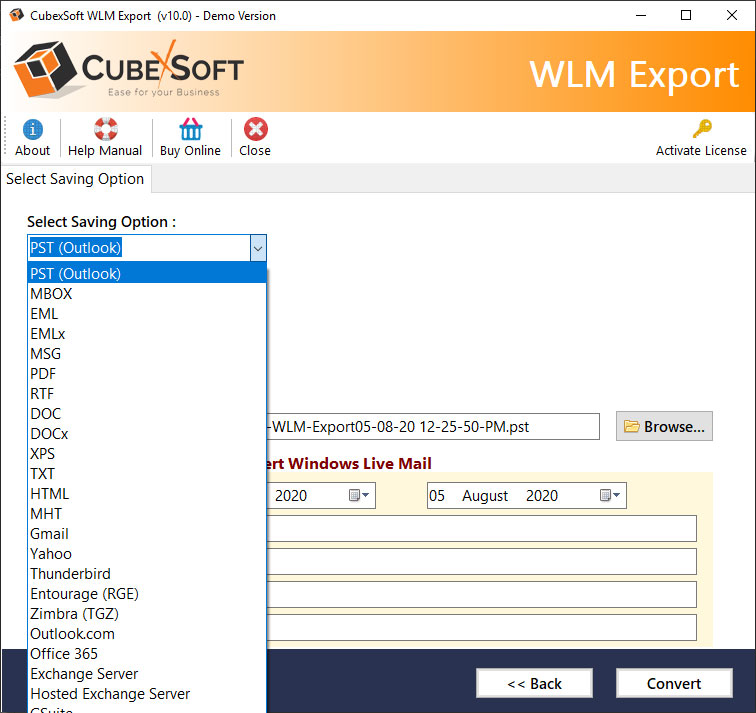 CubexSoft Windows Live Mail Export screenshot