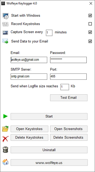 Wolfeye Keylogger screenshot