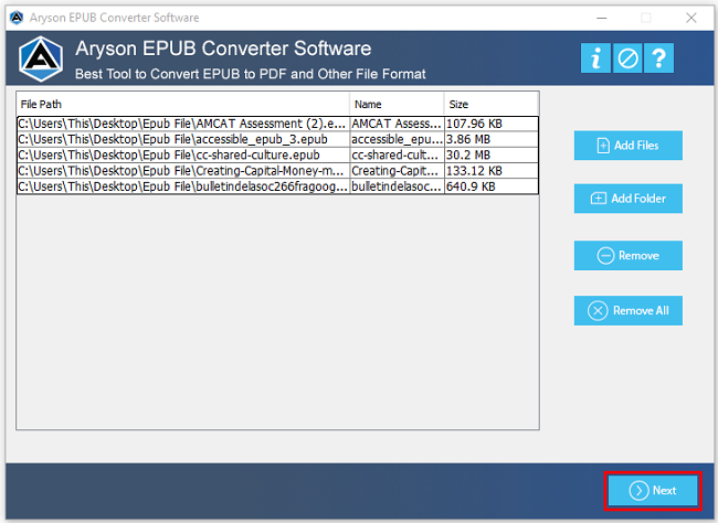 Aryson EPUB Converter screenshot