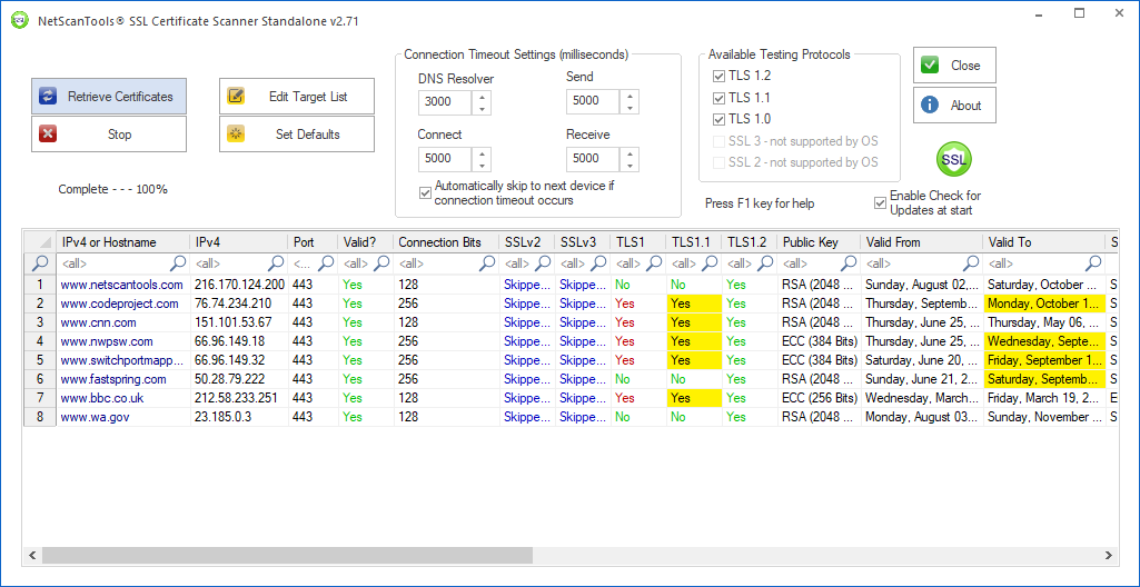 NetScanTools SSL Certificate Scanner screenshot