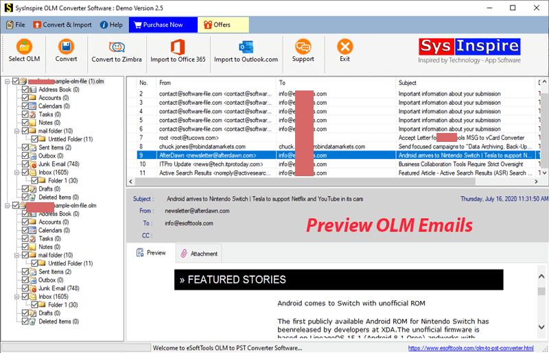 SysInspire OLM Converter Software screenshot