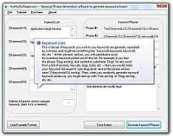Keyword generation software screenshot