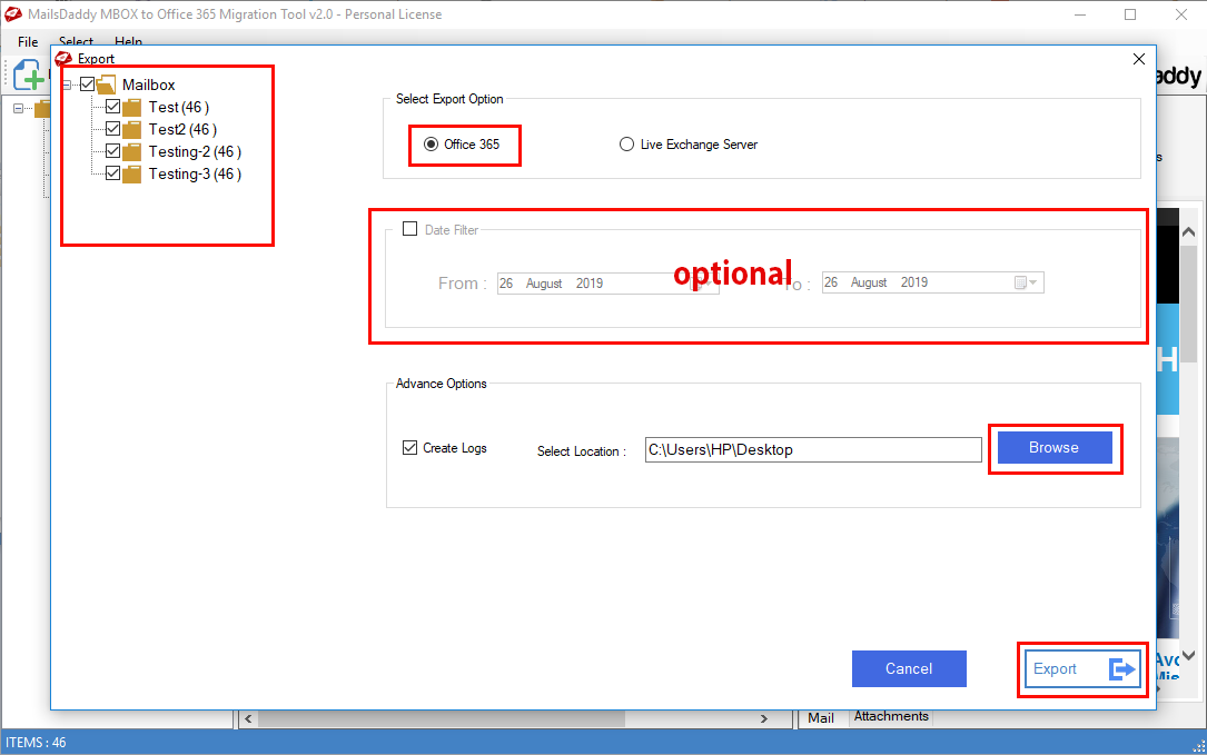 MailsDaddy MBOX to Office 365 Migration screenshot