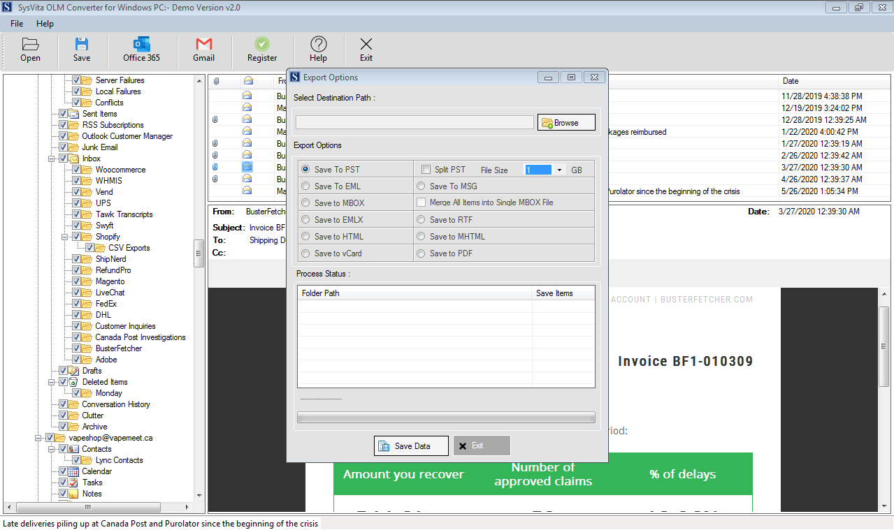 SysVita OLM to PST Converter Online screenshot