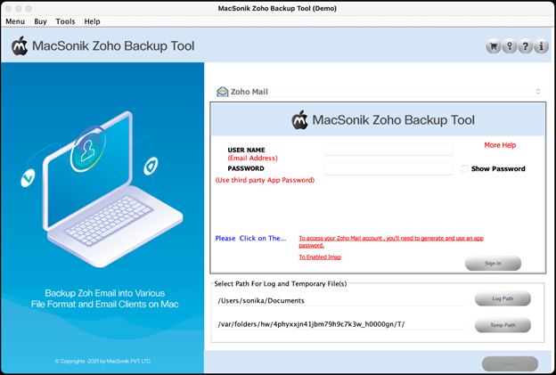 MacSonik Zoho Backup Tool screenshot
