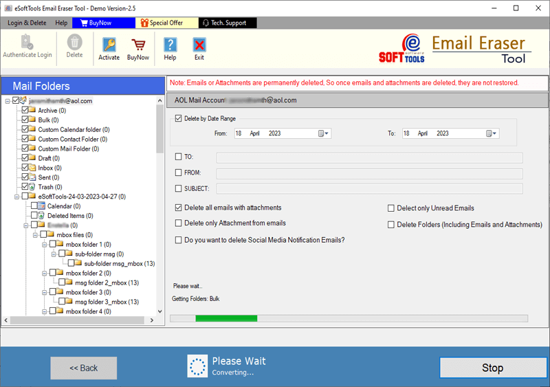 eSoftTools Email Eraser Tool screenshot