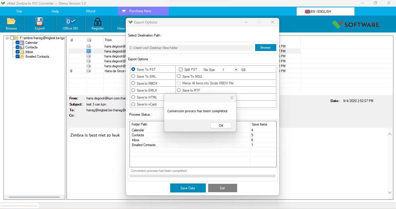 vMail Zimbra to PST Converter screenshot