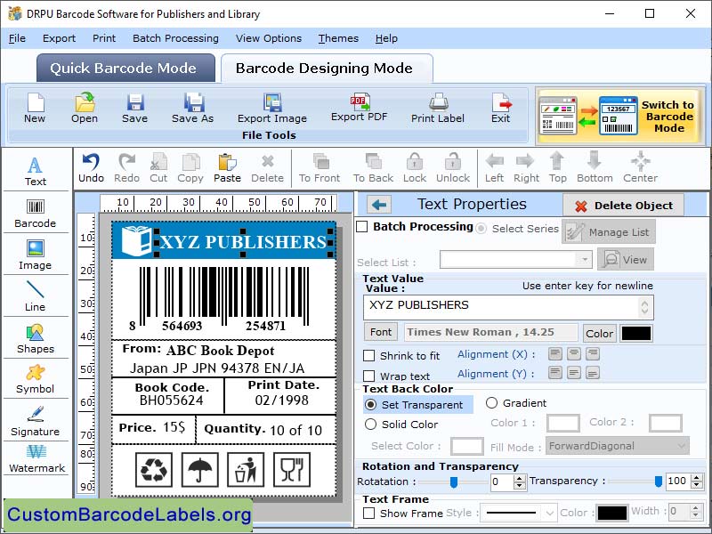 Barcode Tool for Publisher Library label screenshot