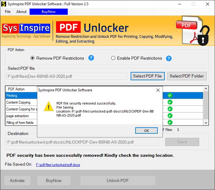 SysInspire PDF Unlocker Software screenshot