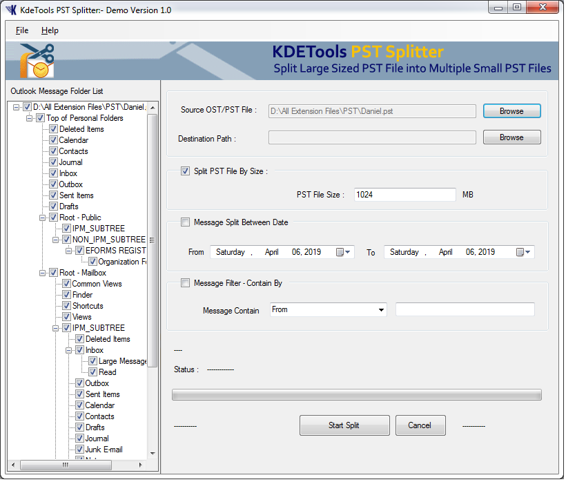 KDETools PST Splitter screenshot