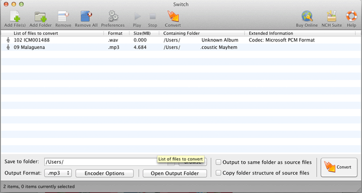 Switch Sound File Converter Plus for Mac screenshot