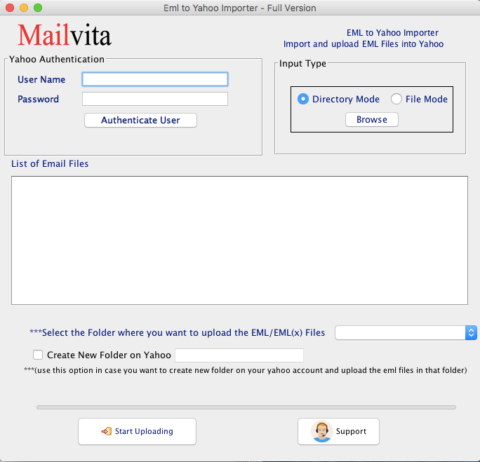 MailVita EML to Yahoo Importer for Mac screenshot