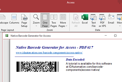 PDF417 Native Access Barcode Generator screenshot