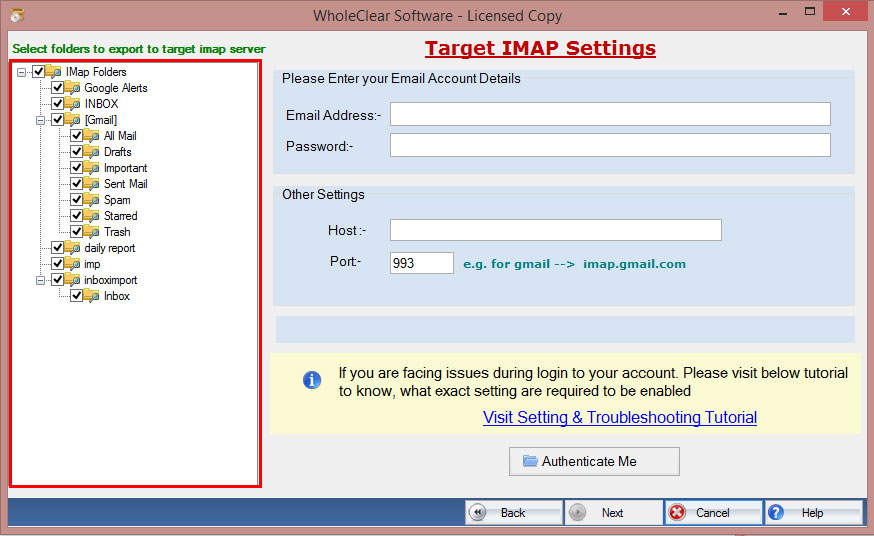 WholeClear Mail Migration Tool screenshot