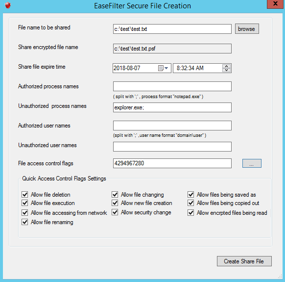 EaseFilter Secure File Sharing SDK screenshot