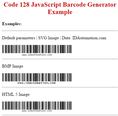 Code128 and GS1 128 JavaScript Generator screenshot