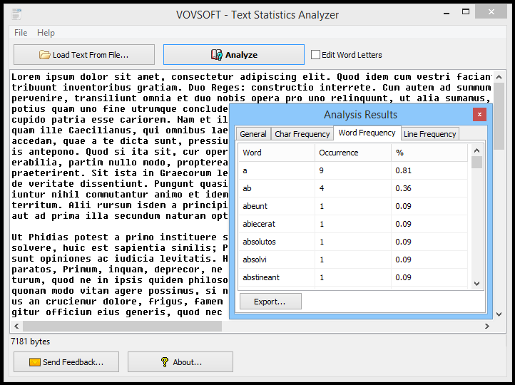 Text Statistics Analyzer screenshot