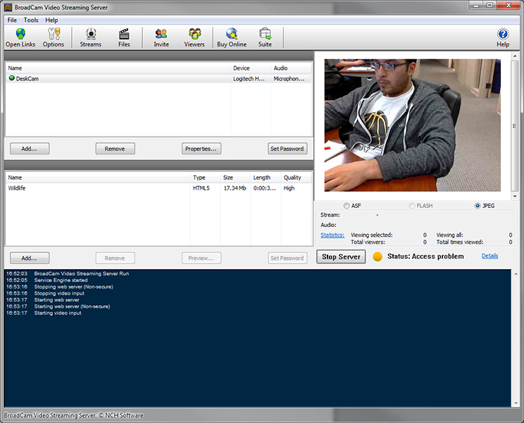 BroadCam Video Streaming Server Free screenshot