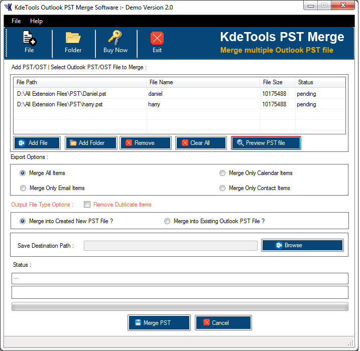 KDETools PST Merge screenshot