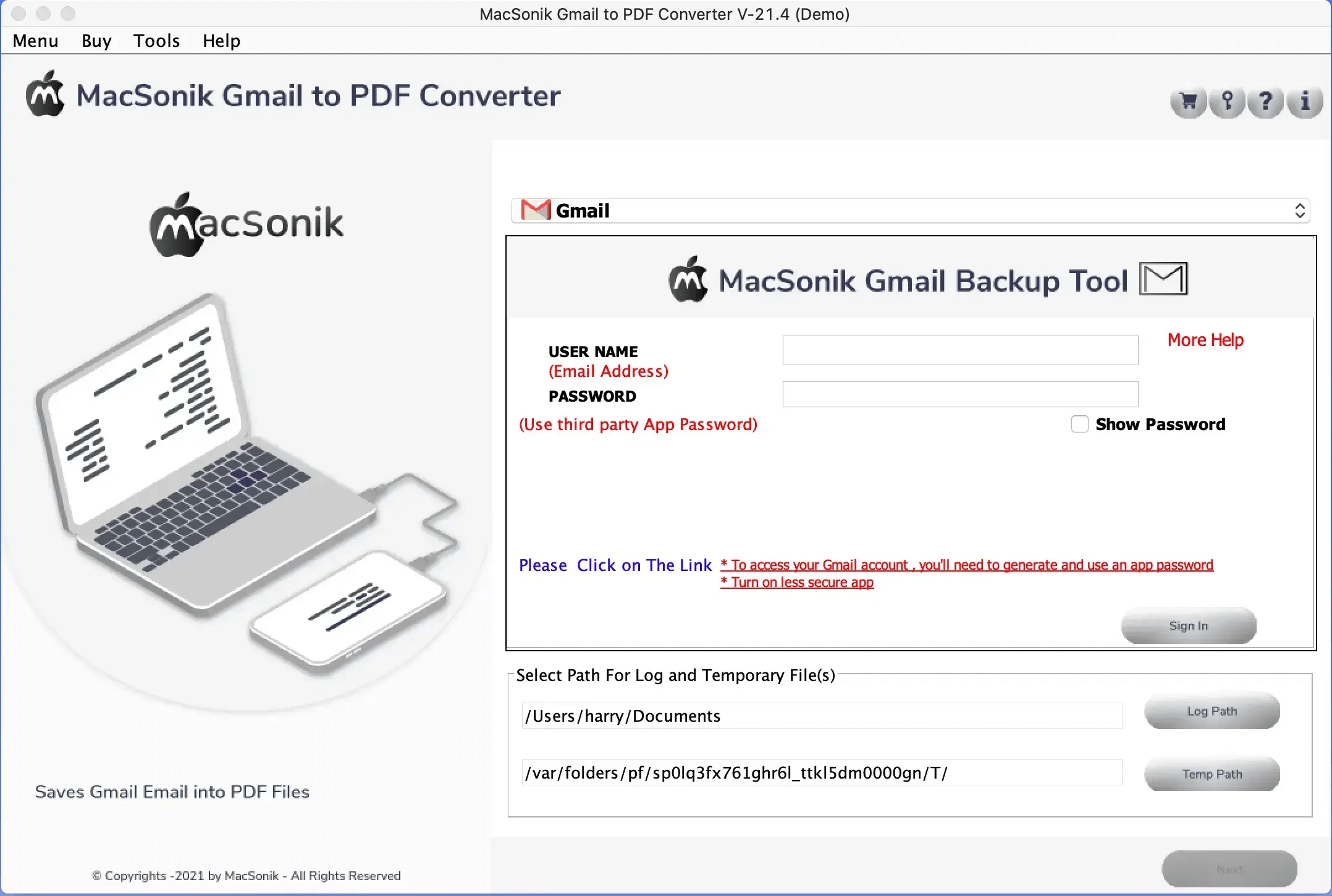 MacSonik Gmail to PDF Converter for Mac screenshot