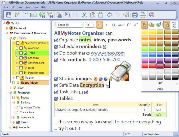 AllMyNotes Organizer Portable screenshot