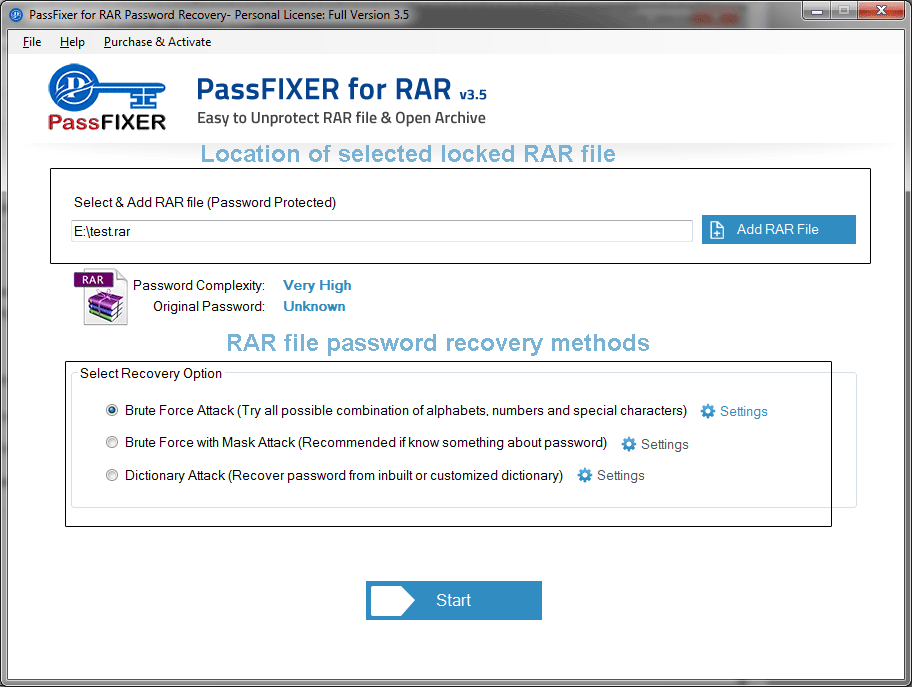 PassFixer RAR Password Recovery Software screenshot