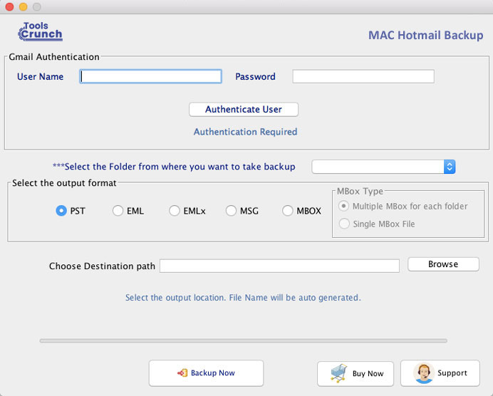 ToolsCrunch Mac Hotmail Backup screenshot