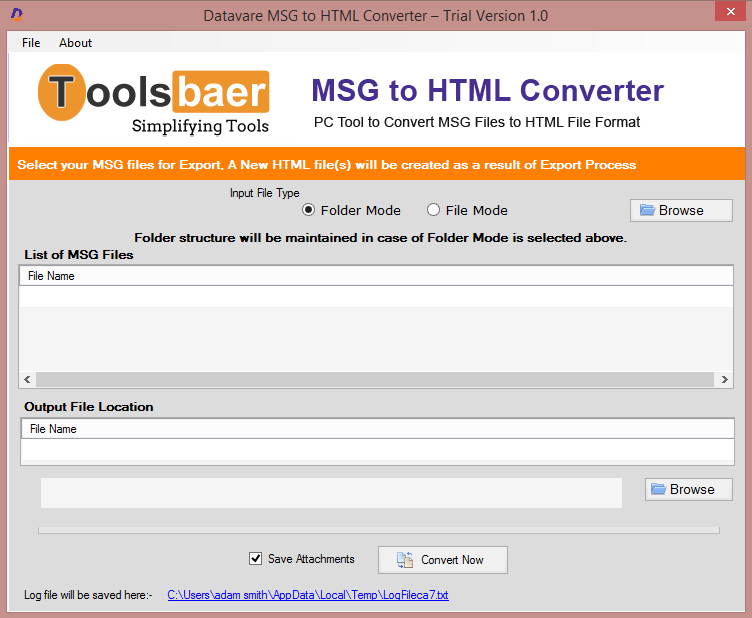 ToolsBaer MSG to HTML Conversion screenshot