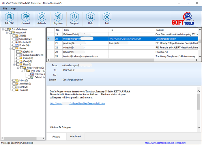 eSoftTools NSF to MSG Converter screenshot