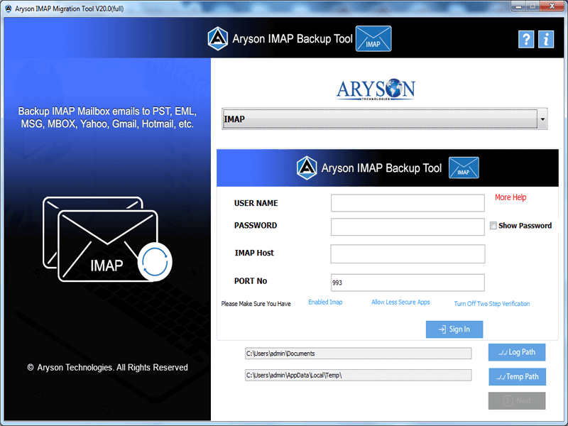 Aryson IMAP Backup Tool screenshot